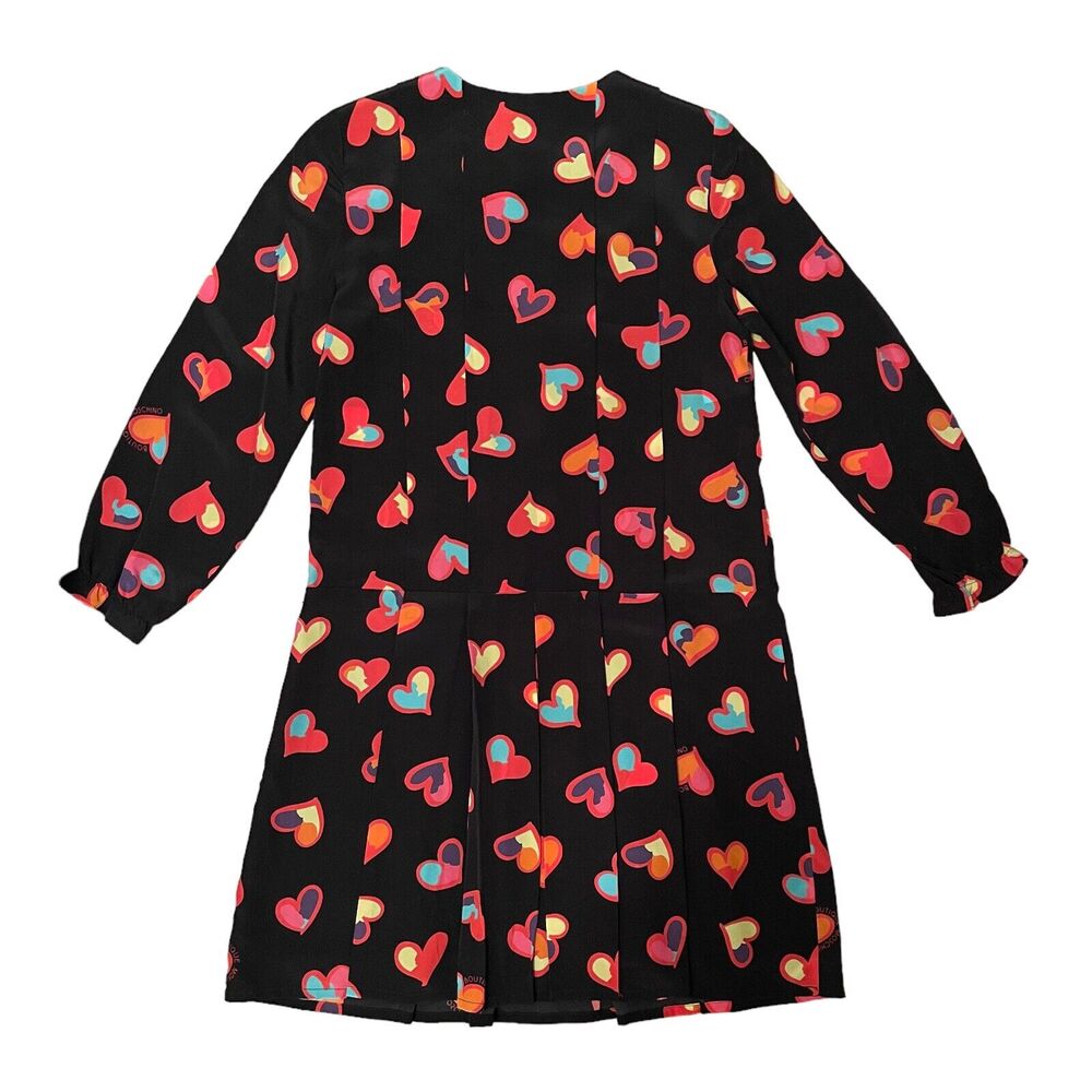 Moschino Boutique Silk Heart Print Black Dress US Size 4 Retail $800 - Picture 5 of 10